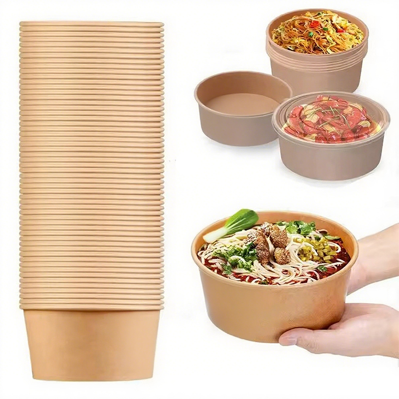 Meal Prep Noodles - Runde Schüsseln aus Kraftpapier, Einweg-Lunch-Bento-Box mit