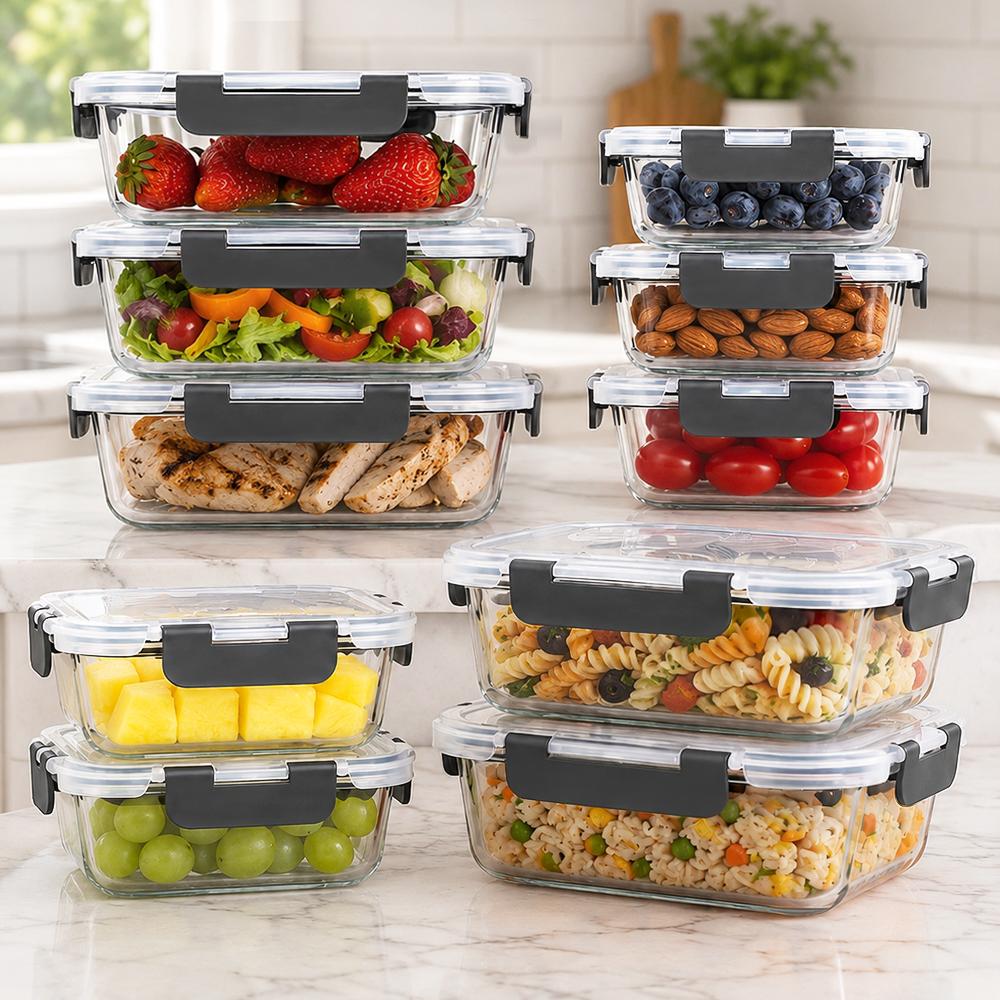 Meal Prep Weekly - Glas-Lebensmittelaufbewahrungsbehälter-Set, 10-teilig, mit BPA-freien, luftdichten Verschlussdeckeln
